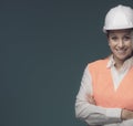 Woman wearing protective workwear and safety helmet Royalty Free Stock Photo