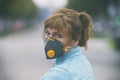 Woman wearing a real anti-pollution, anti-smog and viruses face mask