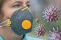 Woman wearing a real anti-pollution and anti-viruses face mask