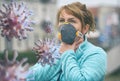 Woman wearing a real anti-pollution and anti-viruses face mask