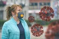 Woman wearing a real anti-pollution and anti-viruses face mask