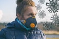 Woman wearing a real anti-pollution and anti-viruses face mask