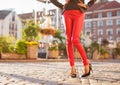 Woman wearing red leather trousers Royalty Free Stock Photo