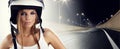 Woman wearing a red motorcycle helmet Royalty Free Stock Photo