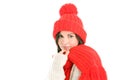 Woman wearing red scarf and cap Royalty Free Stock Photo