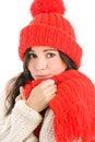 Woman wearing red scarf and cap Royalty Free Stock Photo