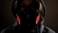 Woman wearing respirator, protection from gas attack or biological weapon Royalty Free Stock Photo