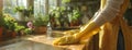 Woman Cleaning Kitchen Counter With Yellow Sponge Royalty Free Stock Photo