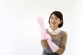 Woman wearing rubber gloves Royalty Free Stock Photo