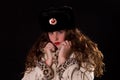 Woman wearing russian fur hat Royalty Free Stock Photo