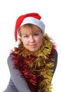 Woman wearing a santa hat