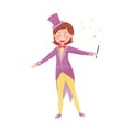 Woman Wearing Street Magician Costume Performing Amusement Show Vector Illustration