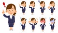 A woman wearing a suit, Set of nine poses and facial expressions, Freshman