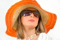 Woman wearing sun glasses and straw hat Royalty Free Stock Photo