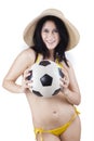 Woman wearing swimsuit and holding ball 1 Royalty Free Stock Photo