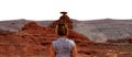 Woman wearing sombrero at Mexican Hat landmark, Utah.