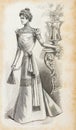 Woman wearing vintage dress Antique fashion engraving France Paris