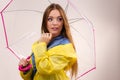 Woman wearing waterproof coat holding umbrella Royalty Free Stock Photo