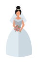 Woman wearing wedding white dress fashion bride girl luxury young person character vector. Royalty Free Stock Photo