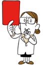 A woman wearing a white coat is showing a red card Royalty Free Stock Photo