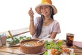 Woman wearing a yellow hat