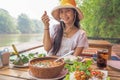 Woman wearing a yellow hat