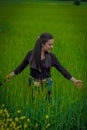 Woman in the weath field Royalty Free Stock Photo