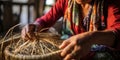 Woman weaving a basket , concept of Craftsmanship Royalty Free Stock Photo