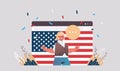 Woman in web browser window celebrating 4th of july american independence day concept