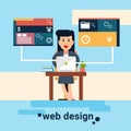 Woman Web Designer Workplace Graphic Design Background