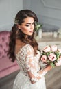 Woman in wedding dress. Sensual bride. Attractive fashion model Royalty Free Stock Photo