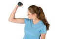 Woman with weight looking at arm Royalty Free Stock Photo
