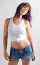 Woman With Wet Hair in White Tank Top and Jean Shorts Royalty Free Stock Photo