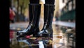 A woman wet shoe reflects autumn elegance generated by AI