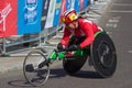 Woman wheelchair competitor on Virgin London Marathon 2013