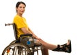 Woman in wheelchair with feet orthosis