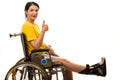 Woman in wheelchair giving thumb up