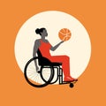 woman on wheelchair playing basketball vector isolated illustration