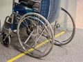 Woman in wheelchair and wheel. Lfe of disabled Royalty Free Stock Photo