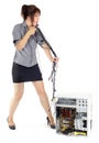 Woman whipping computer Royalty Free Stock Photo