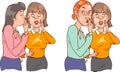 Woman whispering gossip, surprised, tells rumors to the other female character. Cotill secret woman flat vector Royalty Free Stock Photo