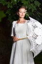 Woman white dress lace sunshade parasol Royalty Free Stock Photo