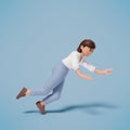 3d character woman wearing a white shirt falls forward with a blue background Royalty Free Stock Photo