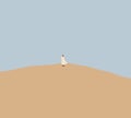 Woman in white dress walking on the dunes in the desert. beautiful pastel tone, sand dunes on horizon. Royalty Free Stock Photo