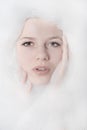 Woman and white foam Royalty Free Stock Photo