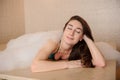 Woman in white foam relaxing in a hamam Royalty Free Stock Photo