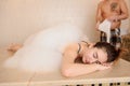 woman in white foam relaxing in a hamam Royalty Free Stock Photo