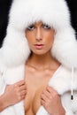 Woman in white fur coat and hat Royalty Free Stock Photo