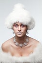 Woman in white fur hat Royalty Free Stock Photo