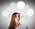 Woman in white and gray bubbles. Royalty Free Stock Photo